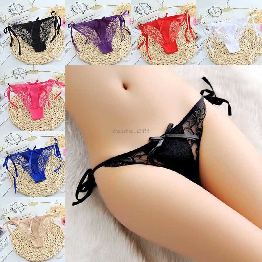 

Lace Women Panties G String Sexy See Through Low Waist Crotchless Underwear Briefs Bowknot Pearl Lingerie Thong T Back Women Clothes, Black;pink