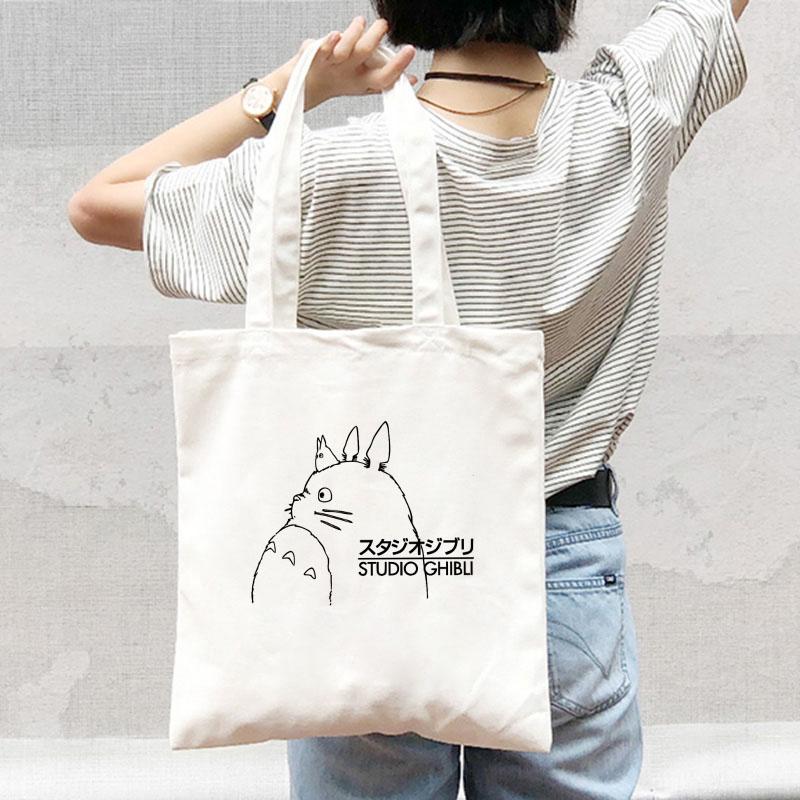 

Storage Bags Japan Totoro Anime Kawaii Cartoon Print Canvas Tote Bag Women Shoulder Shopping Shopper Hand Girls Fashion Casual Pacakge
