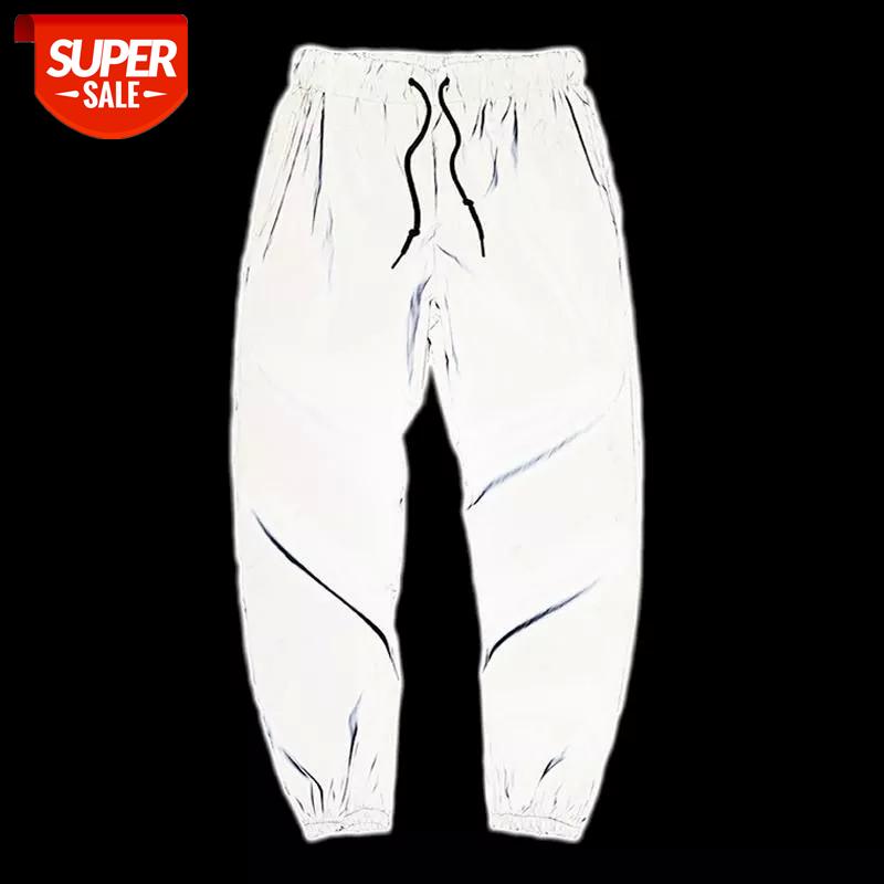 

NiceMix Reflective Hip Hop Pants Men women Joggers Sweatpants Men Streetwear Night Light Shiny Blink Long Pants for Couples #lw7B, Black;white