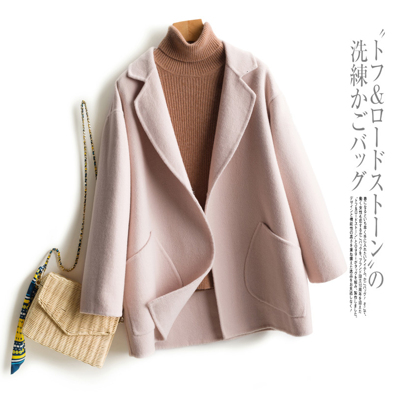 

2021 the New Fashion 100% Merino Wool Overcoat Women Long Sleeve Jacket Coats Autumn Winter Thick Cardigan Warm Ladies P5x6, Beige white