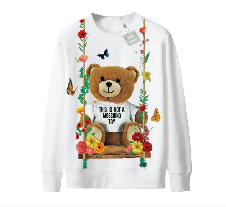 

European / American Street Fashion Cute Bear Print Sweatshirts Men and Women Cotton Sweater Autumn Coat, Ivory