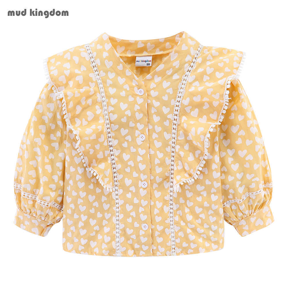

Mudkingdom Girls Heart Blouse Ruffle Sleeve Cute Pattern Tops Casual Kids Clothes 210615, White