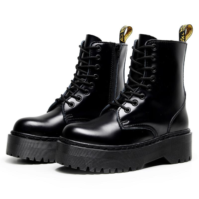 Chaussures de robe Noir Ligne épaisse Solée Bottes de 8 trous Soldes 1460 Fermeture à glissière latérale Britannique Femme Britannique Muffin Bot