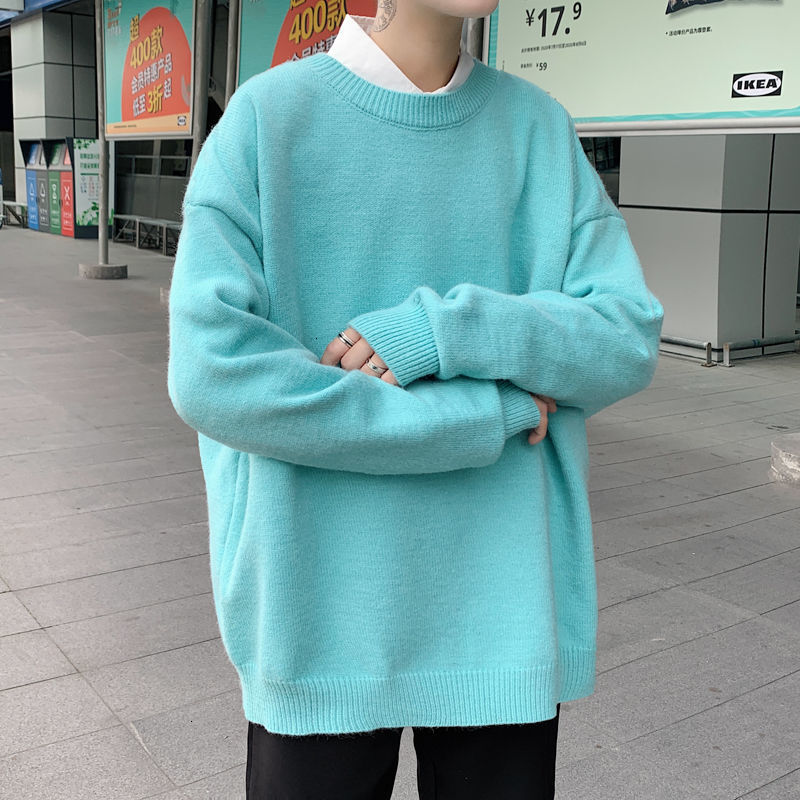 

2021 New Sweater Men's Warm Fashion Solid Color Casual O-neck Knitted Pullover Men Wild Loose Korean Knitting Sweaters Mens Clothes M-3xl X4, Purple