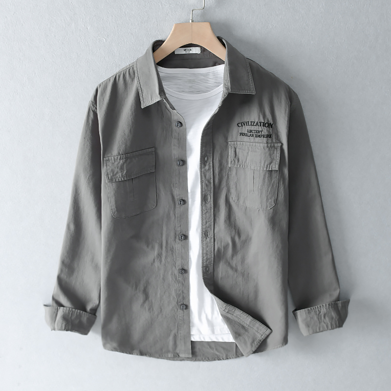 

2021 New Primavera e No Outono Slido Algodo Marca Masculina Manga Longa Cqui Camisas Para Moda Confortvel Camisa Dos Homens Rlod, Dark gray