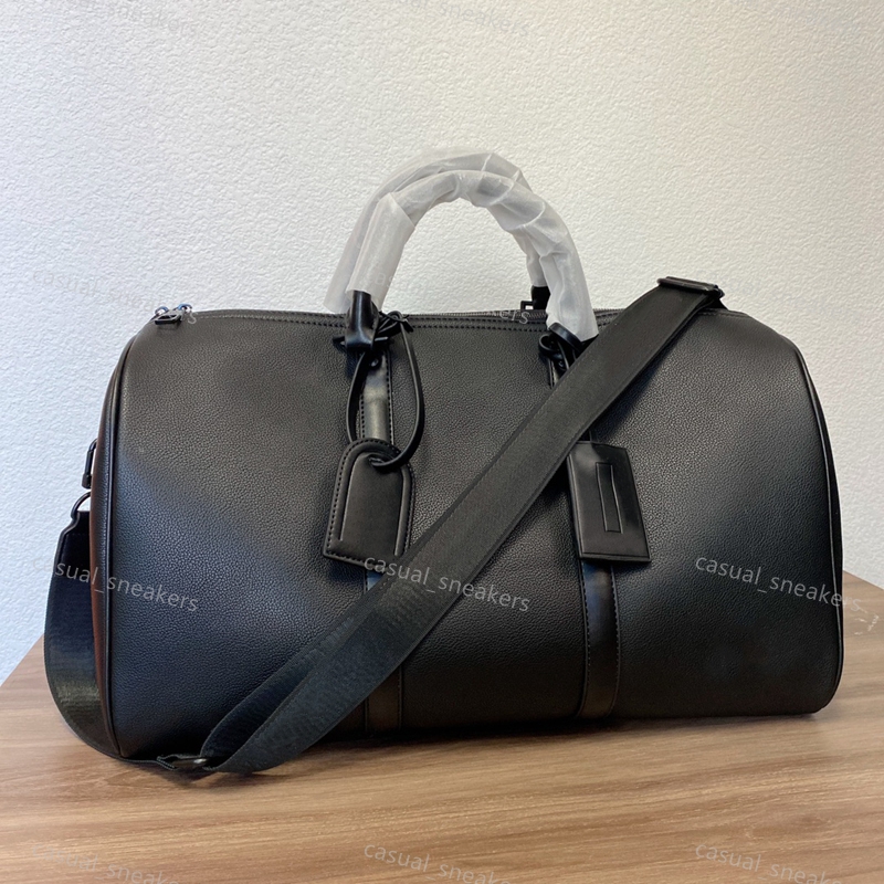 

Classic Design 45 50 cm Duffle Bag For Men Women Black Brown Leather Travel Bags Top Handle Luggage Gentleman Business Holdall Tote with Shoulder Strap