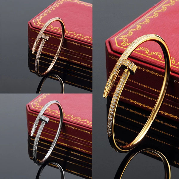 

Nail Bracelets Women 18k Gold Plated Love Bangle Bracelet Full Diamond Bracelet Jewelry For Gift 16 19 two size with red box, Black