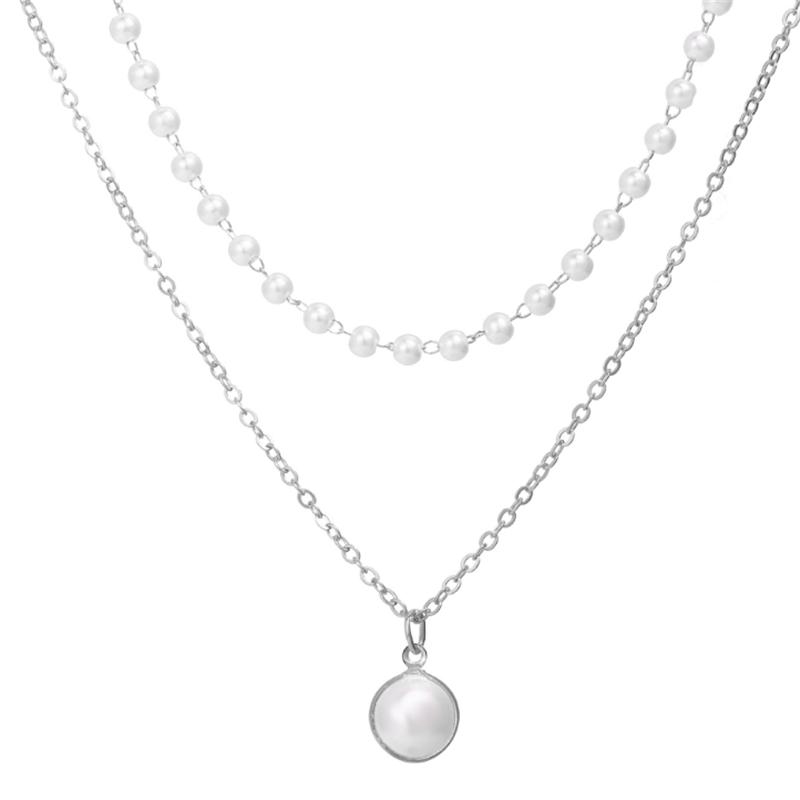 

Pendant Necklaces Simple Creative Temperament Man-made Pearl Double Layer Necklace, Silver