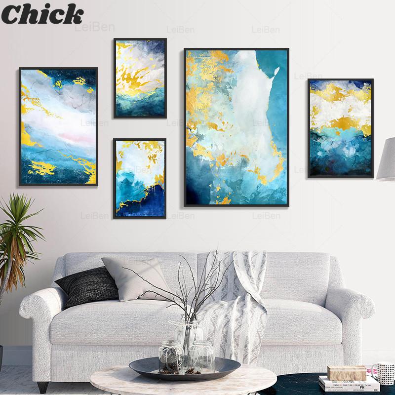

Abstract Oil Picture Golden Sky Poster Nordic Marble Canvas Painting Wall Art for Living Room Home Entrance Cuadros Decoration