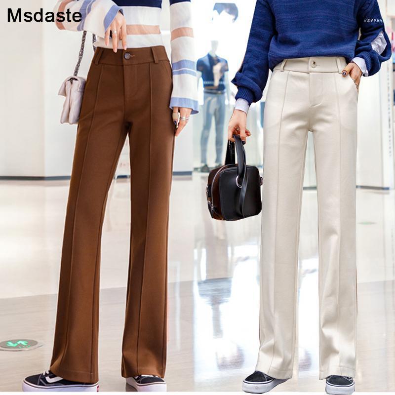 

Women's Pants & Capris Woolen Wide Leg Women Flare Trousers 2021 Winter High Waist Pantalon Casual Female Solid Loose Womens Legs Trousers1, Black;white