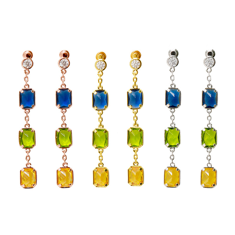 

charm fashion earrings gem single diamond candy color women Irregular cut colored stone long earring jewelry leggings, Golden