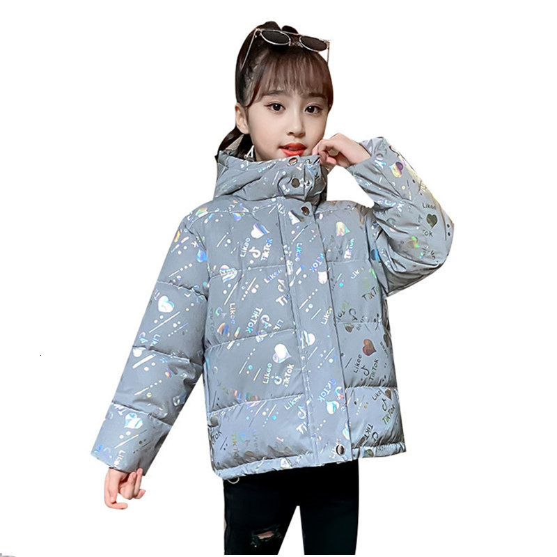 

2021 New Fashionable Autumn Winter Jackets for Girls Reflective Warm Coat Print Proof Dwaterproof Water Children Clothes with Hoodie Eu4l, Blue;gray