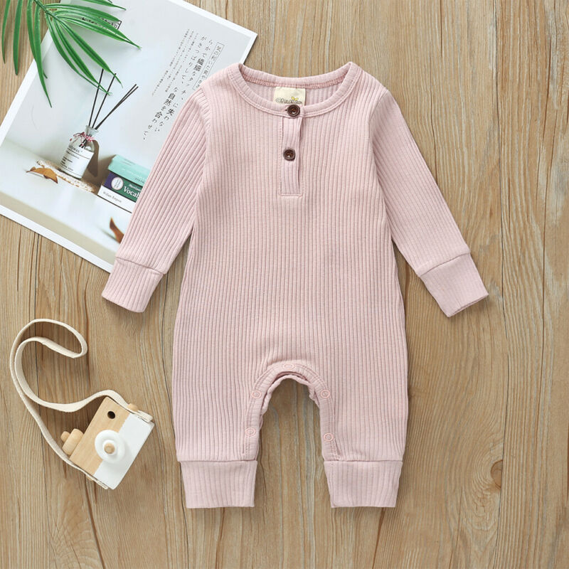 

Baby Spring Autumn ClothingBaby Girl Cotton Romper Boy Knitted Ribbed Jumpsuit Newborn Solid Clothes Warm Infant Outfit, Light blue