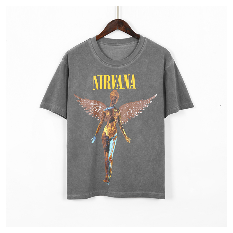 

2021 Summer New Men's T-shirts Nirvana Graphic Casual Short Sleeve Retro Hip Hop t Shirt Fashion Street Clothing Tees 7SV3, Dark grey
