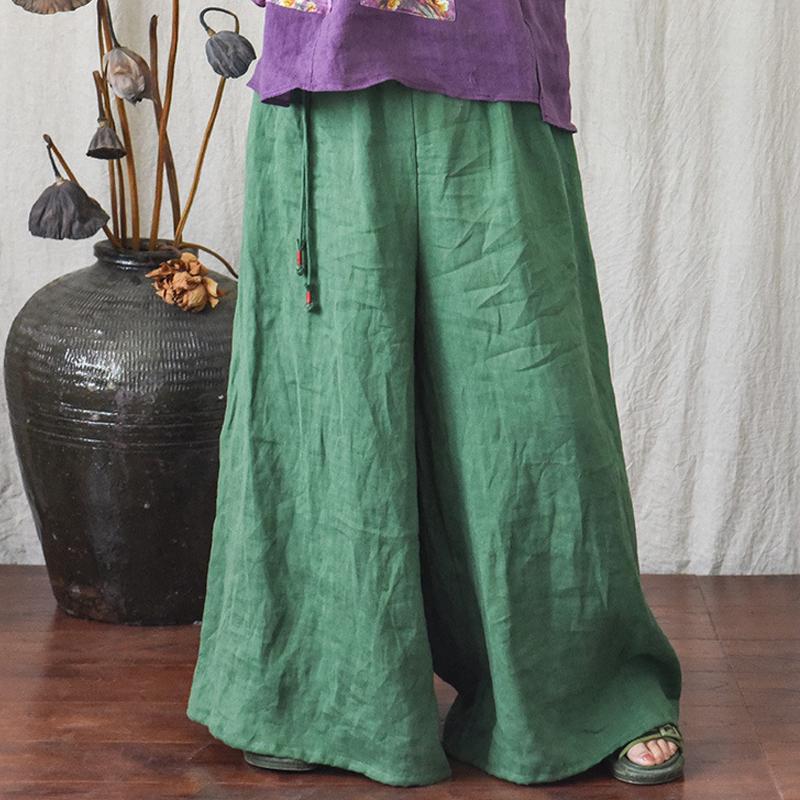 

Women's Pants & Capris Johnature Women Linen Vintage Wide Leg Loose Elastic Waist Solid Color Trouser 2021 Fall Belt Female Clothes Casual, Black;white