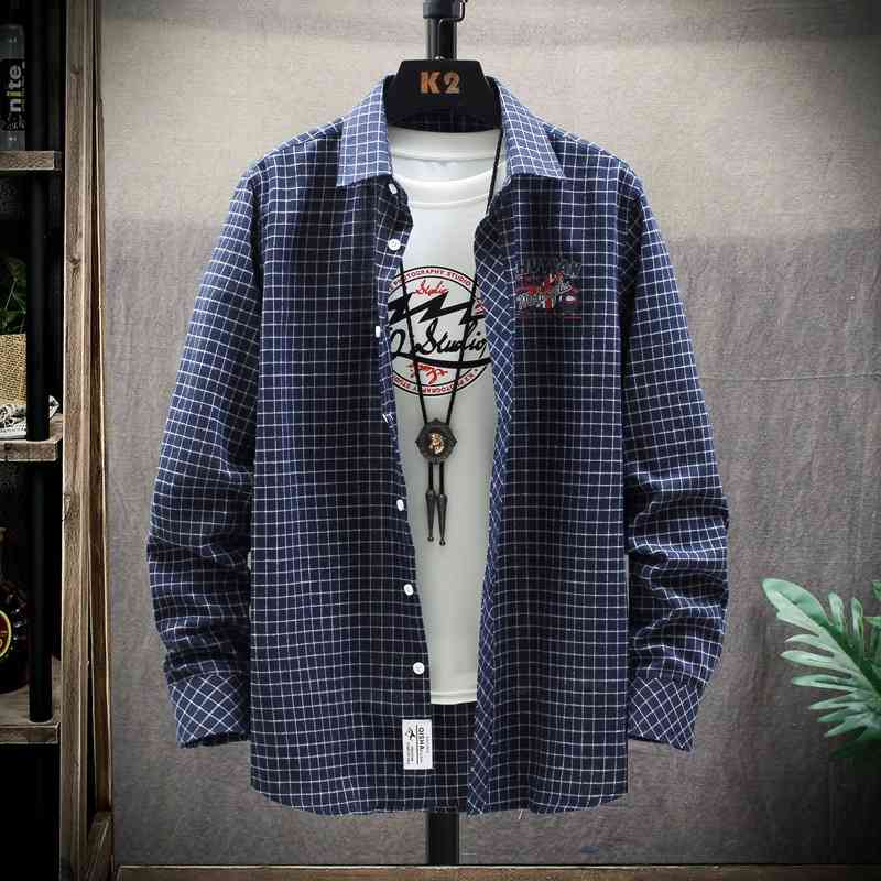 Cotton Plaid Shirt Men&#039;s long sleeve top casual warm frosted shirt spring new 2020-image-707048643