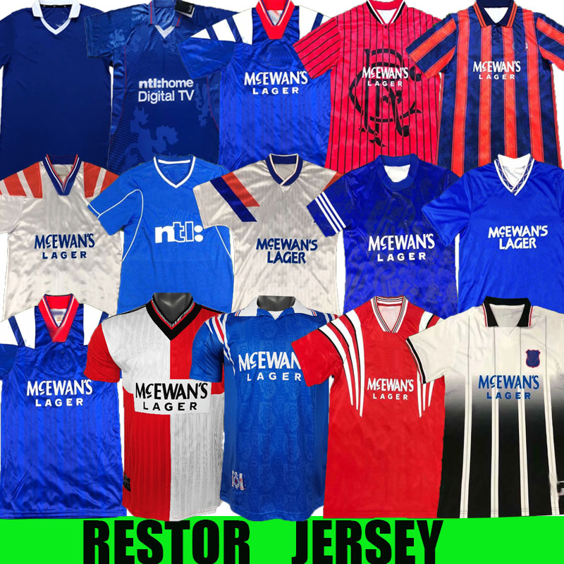 

Glasgow Rangers Retro 1987 1990 1992 1994 1995 1996 special edition jerseys 92 94 blue Vintage kits GASCOIGNE Classic football shirts 02 03, Black;yellow