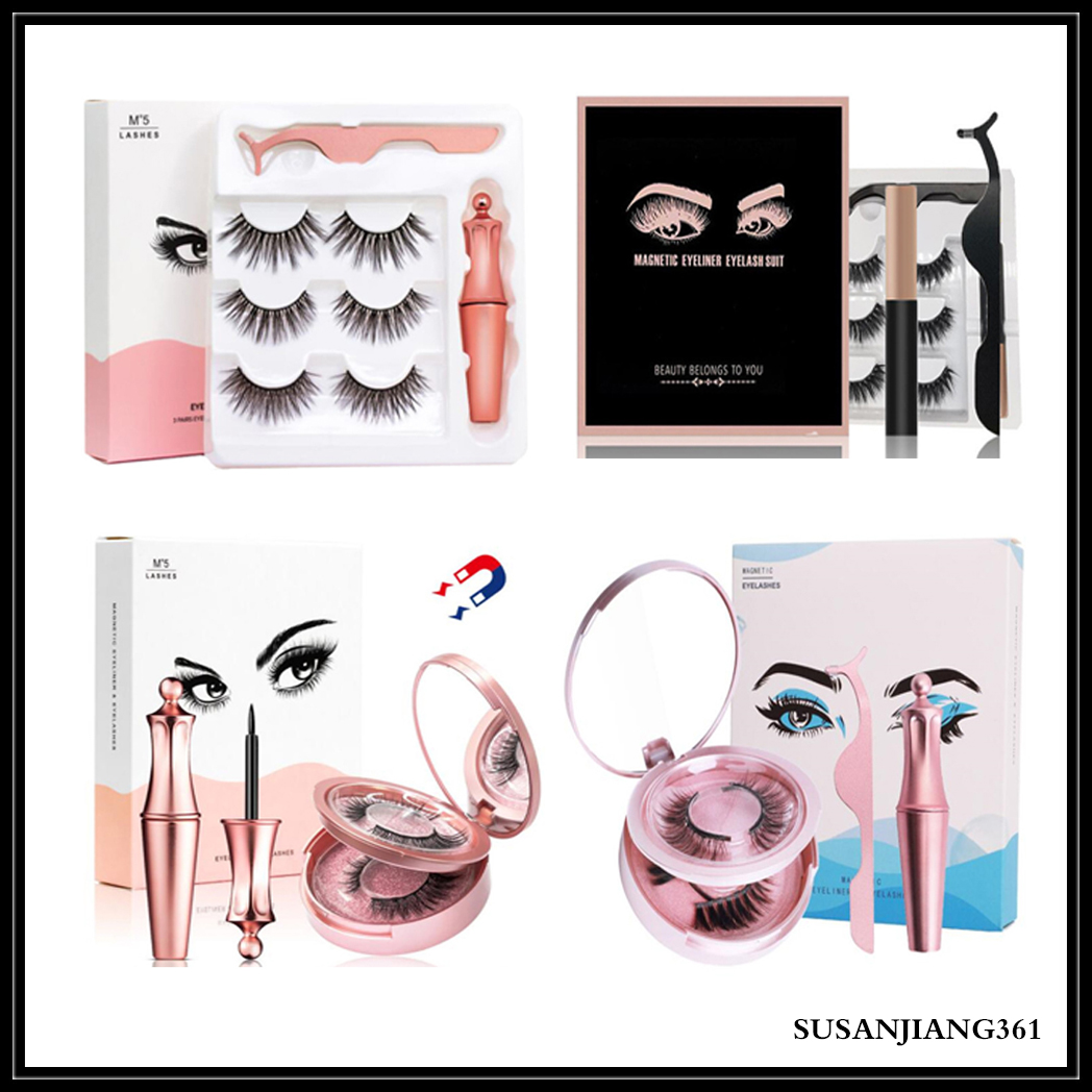 

EPACK Magnetic False Eyelashes With Liquid Eyeliner and Tweezers Kit No Glue Non Faux Eyelash Natural Reusable Lashes Sticky Eyeliner