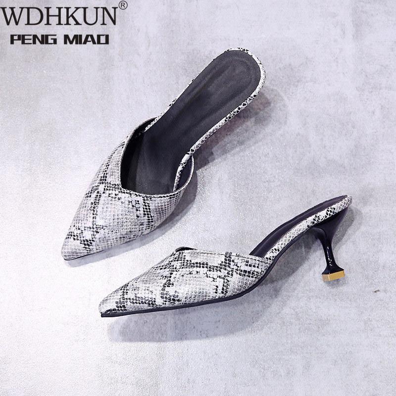 

Woman Pointed Toe Snake Printing Sandals Women Shoes Summer Pu Leather Beach Sandals Female Casual Spike Heels Ladies Fashion, Black