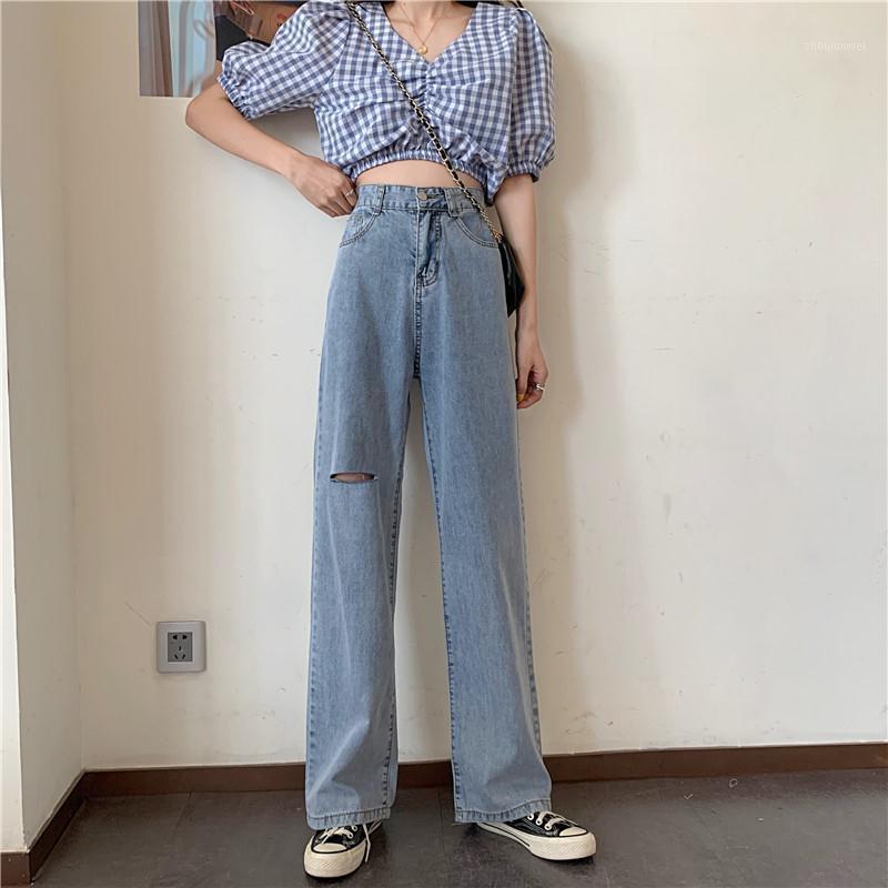 

Women's Jeans Summer Thin High Waist SLIM STRAIGHT Pants Loose Wide Leg Drop Feeling Floor Tide, Light blue regular