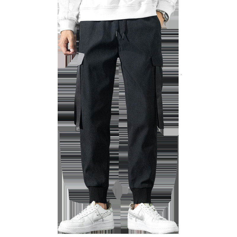 

2021 New Casual Male Thin Black Hoodie Ribbons From Joggers Hip Hop-side Streetwear Men's Pants Ctep, Khaki.