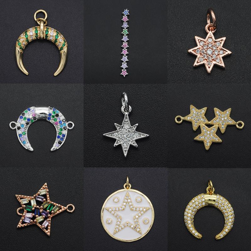 

Charms Fabulous Diy Universe CZ Wholesale Star Necklace Pendant Zircon Moon Rainbow Connector For Jewelry Bracelet Making, Bronze;silver