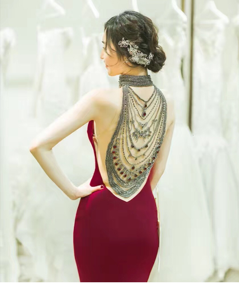 

2021 New Elegant Burgundy Long Mermaid Evening Sexy Illusion Back Formal Prom Party Gowns Vestidos De Noiva High Quality 5tbb, Navy blue