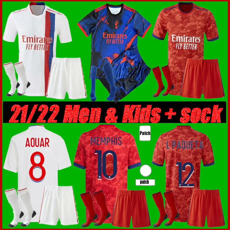 

men+kids kit Maillot Lyon 21 22 Olympique Lyonnais Soccer Jersey 2022 OL TRAORE DEMBELE MEMPHIS BRUNO G football shirts Fans & Player, Ivory