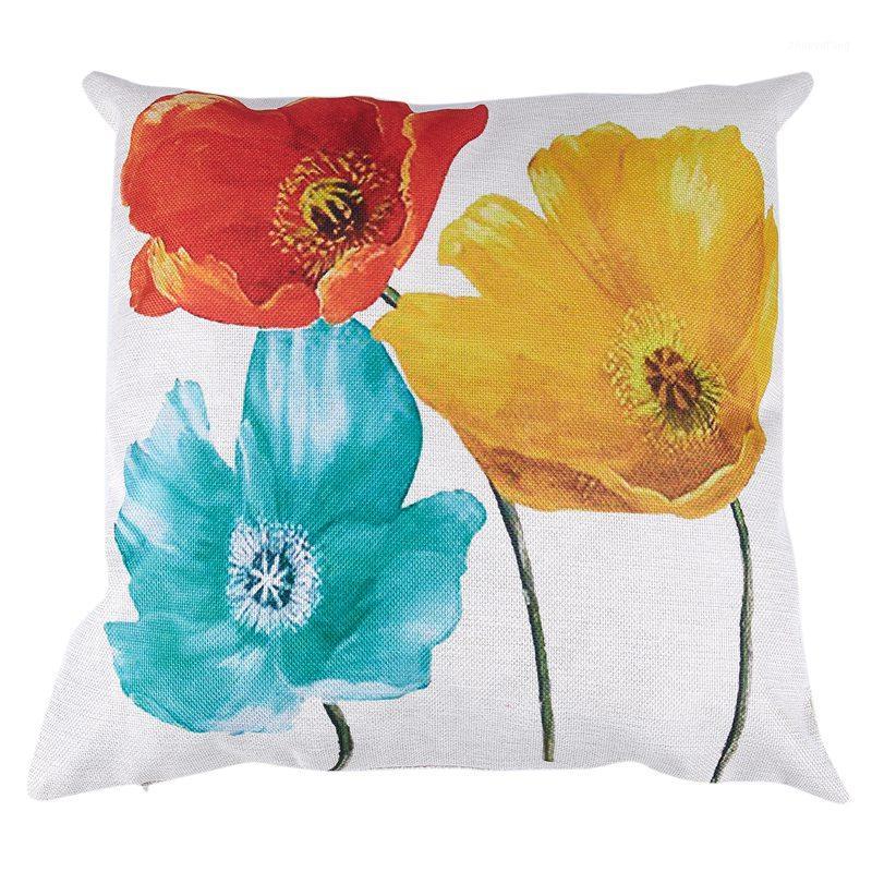 

Pillow Case Flax Square Decorative Throw Cushion Cover Enchanting Beautiful Tricolor Red Yellow Blue Py Flowers Gift Annivers