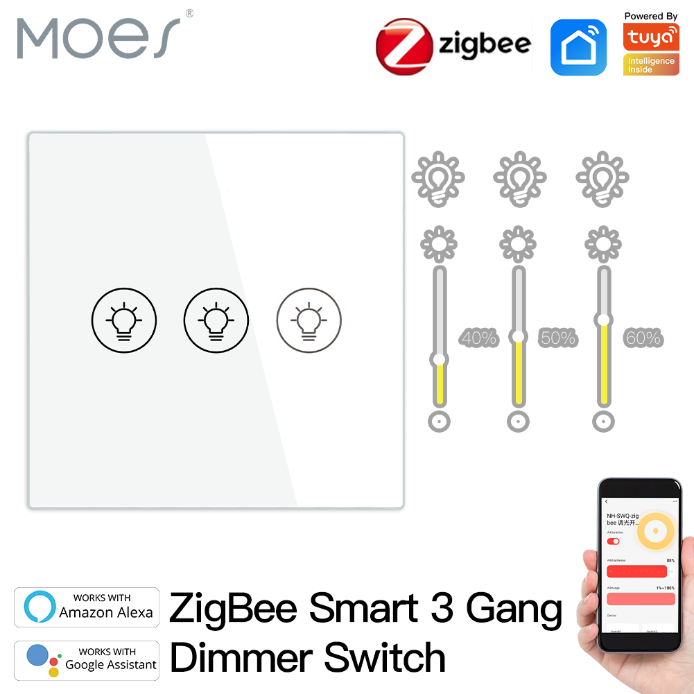 ZigBee Multi-gang Smart Light Dimmer Switch Independent Control Tuya APP Control Works with Alexa Google Home 1/2/3 Gang