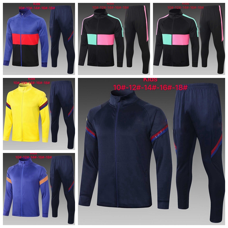 

2021 Kids Barca Hoodie full zipper jacket Training Suits Survetement 20 21 Boys football jackets soccer tracksuit Maillots de Foot Q03, Gray