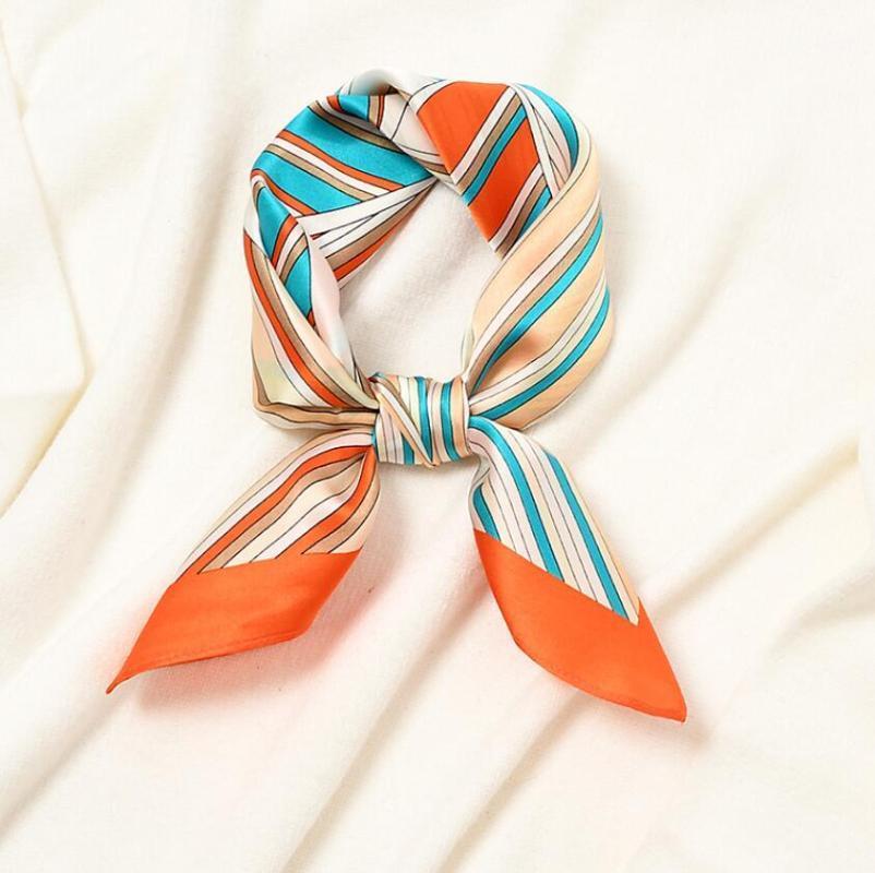 

Scarves Women 53x53cm Silk Square Scarf Female Striped Printed Head Hijab Ladies Elegant Foulard Bandana 2021, Blue;gray