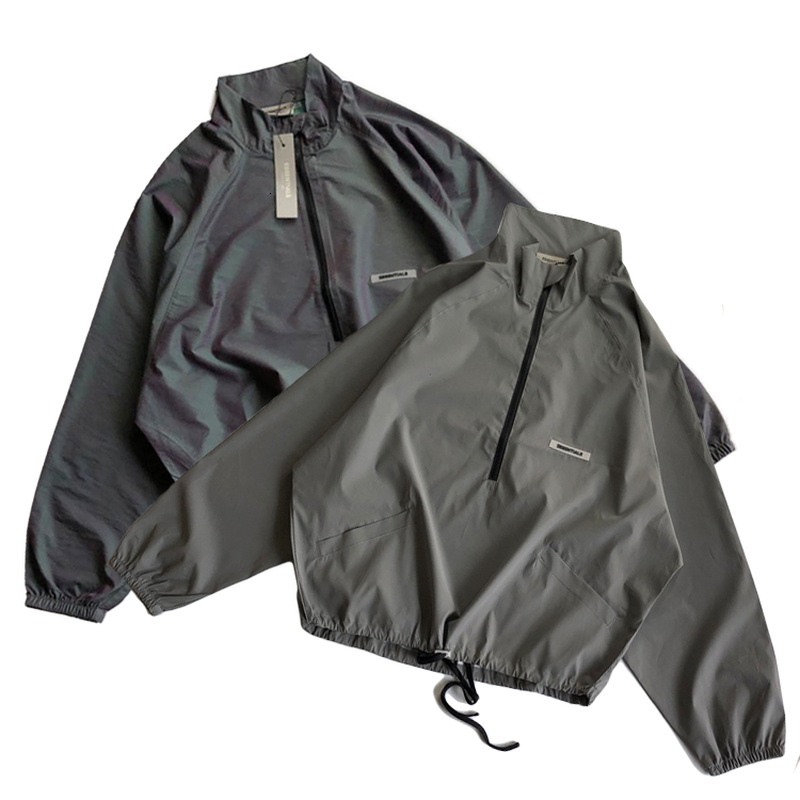 

2021 New Men Women High Quality Smooth Surface Streamer Jacket Half Zipper Windbreaker Essentials Jackets D0vt