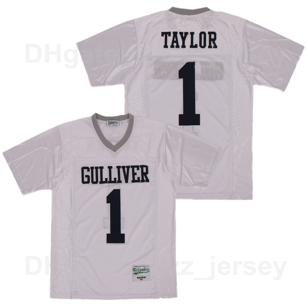

High School Gulliver Preparatory 1 Sean Taylor Jersey Men Football Pure Cotton Pullover Sports Stitching And Sewn Breathable Team Color White Excellent Quality, 22 white