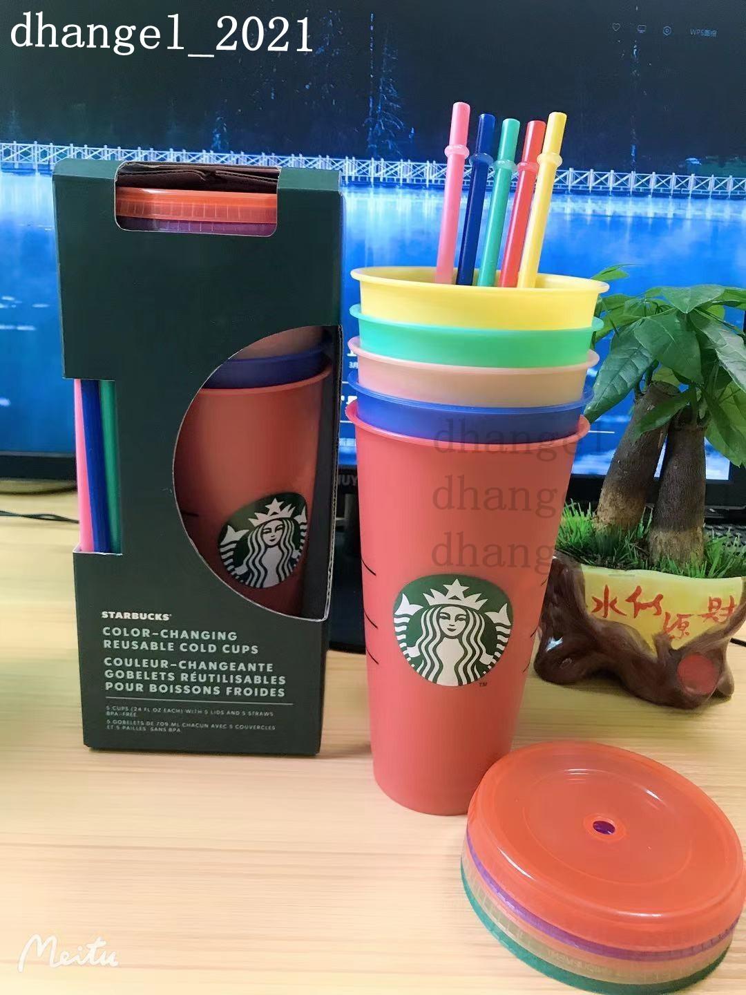 

Starbucks Mermaid Goddess 24oz/710ml Color Change Tumblers Plastic Drinking Juice With Lip And Straw Magic Coffee Mugs Costom Cups, Multi-color