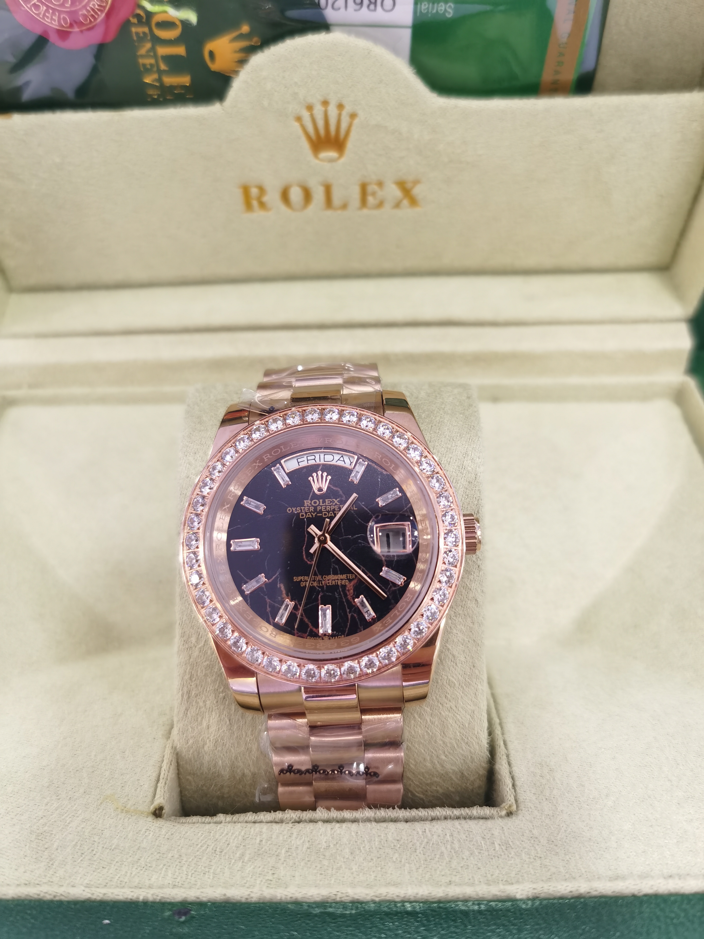 

with original box luxury watches 41mm mens 18k yellow gold black dial bigger diamond automatic fashion brand men's watch wristwatch 202, Slivery;brown