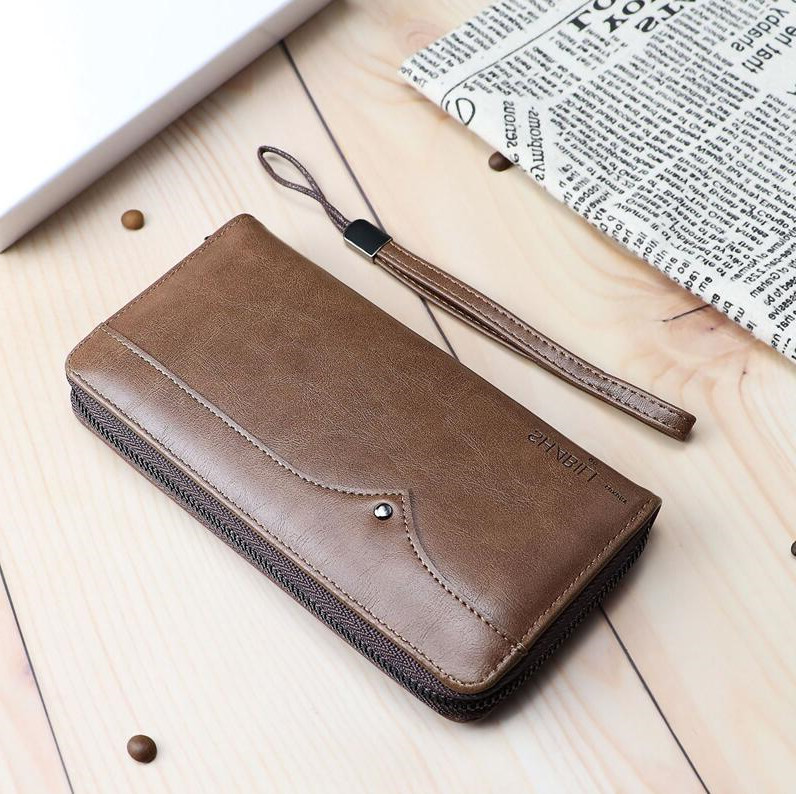 

wholesale men handbag business Joker leather wallet casual leatheres mobile phone bag businesss large zipper leathers fashion mens wallets, Deep brown(boutique box)