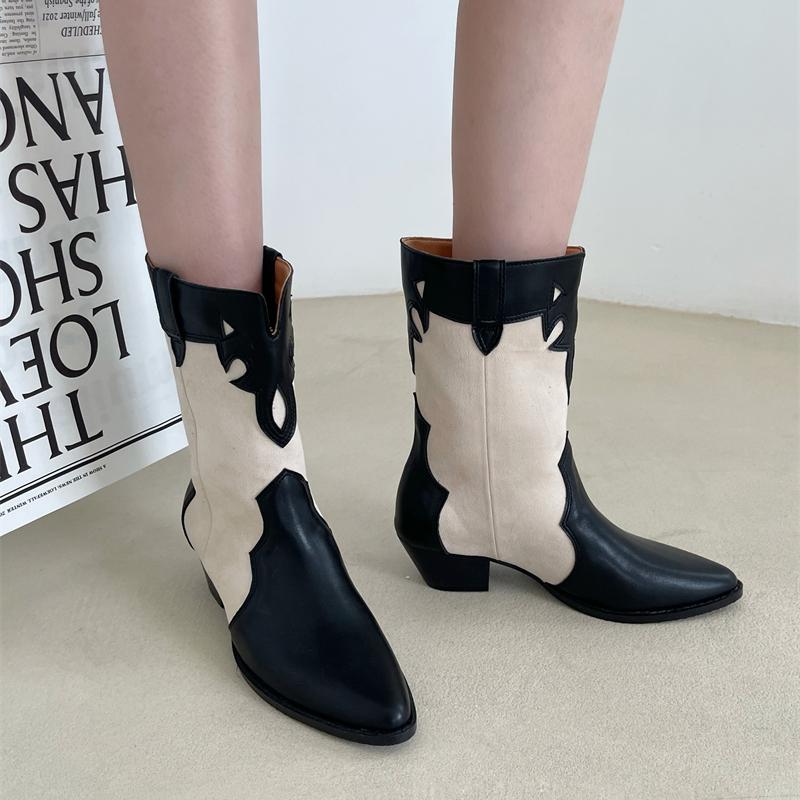 

Boots Pointed Thick Heel Cowboy Short Women 2021 Splicing British Style European And American Children