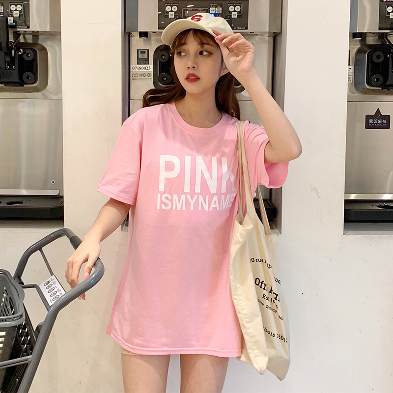 

2021 New Harajuku Letter Print Women's T-shirt Pink Summer Short Sleeve Ulzzang Long Let Loose Schoolgirl Topos Streetwear 3p05, White