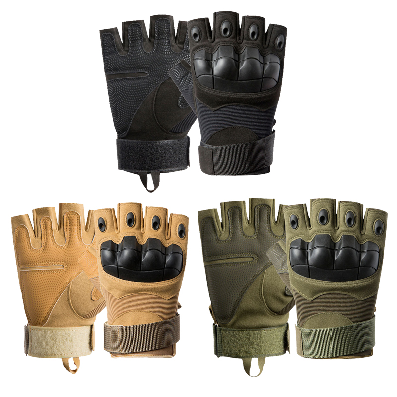 

Outdoor Sports Gloves Combat Fingerless Military Police Tactical Rubber Knuckle Glove, Black