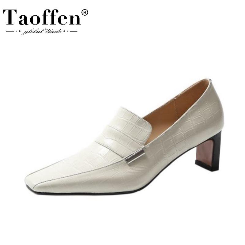 

TAOFFEN Women Pumps Cow Leather Fashion High Heel Shoes Woman Spring Square Toe Party Office Lady Daily Footwear Size 34-40, Black