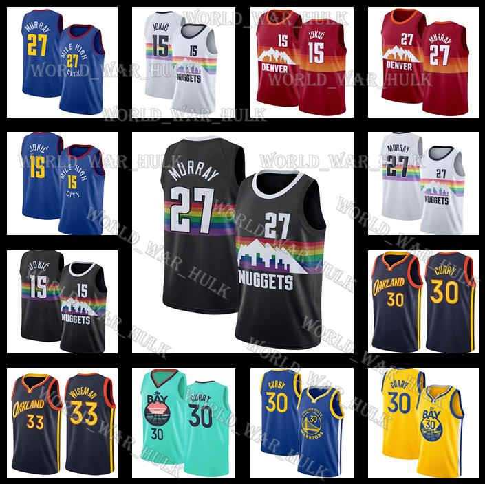 

Jamal 27 Murray Jerseys Denver Nuggets Golden State Warriors Nikola Stephen 30 Curry 15 Jokic James 33 Wiseman 2020 New White, Black;red