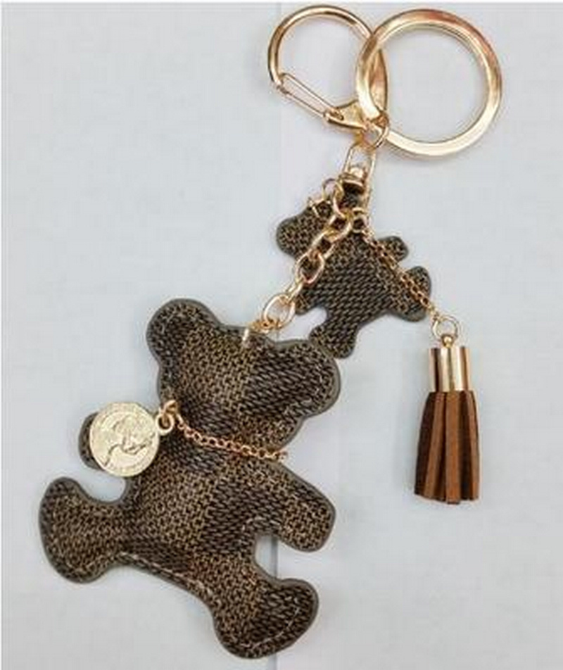 

Cute New PU Leather Bear Tassel Key Chain on Bag Trinket Fashion Gold Charm Car Keychain Jewelry Women Bag Accessories Gift Y0306, Slivery;golden