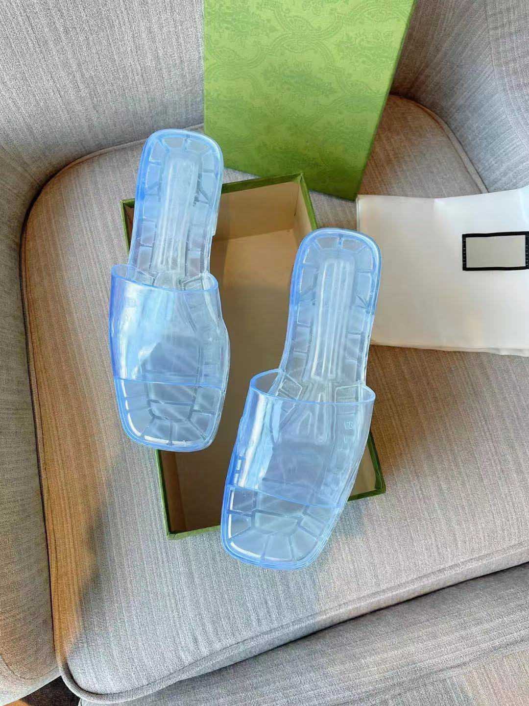 

2021 fashion high heel jelly transparent women's slippers beach party women shoes foam design non slip comfortable belt box size 35-41, Clear