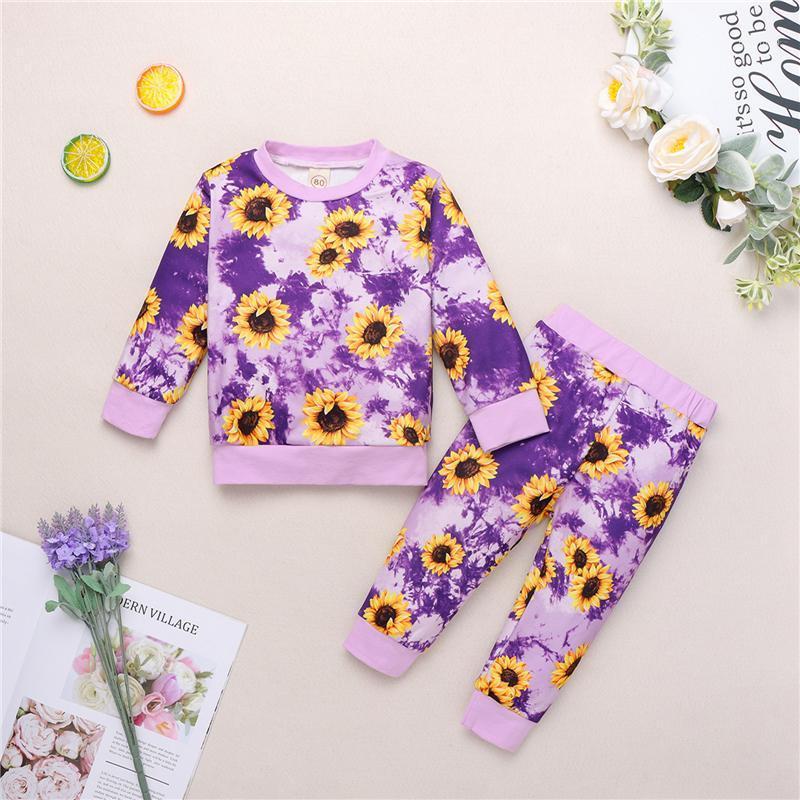 

Clothing Sets Kids Girls Fashion 2-piece Outfit Set Long Sleeve Sunflower Print Top And Pants For Baby, White