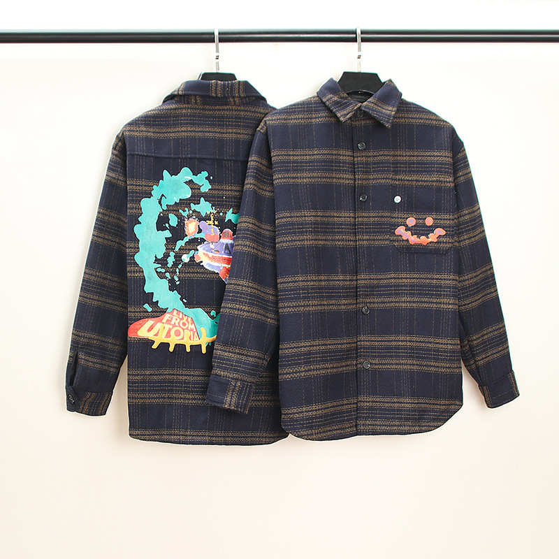 

Travis Scott cactus Jack three dimensional printing Maoni shirt jacket Plaid coat fashion yang men, Picture color