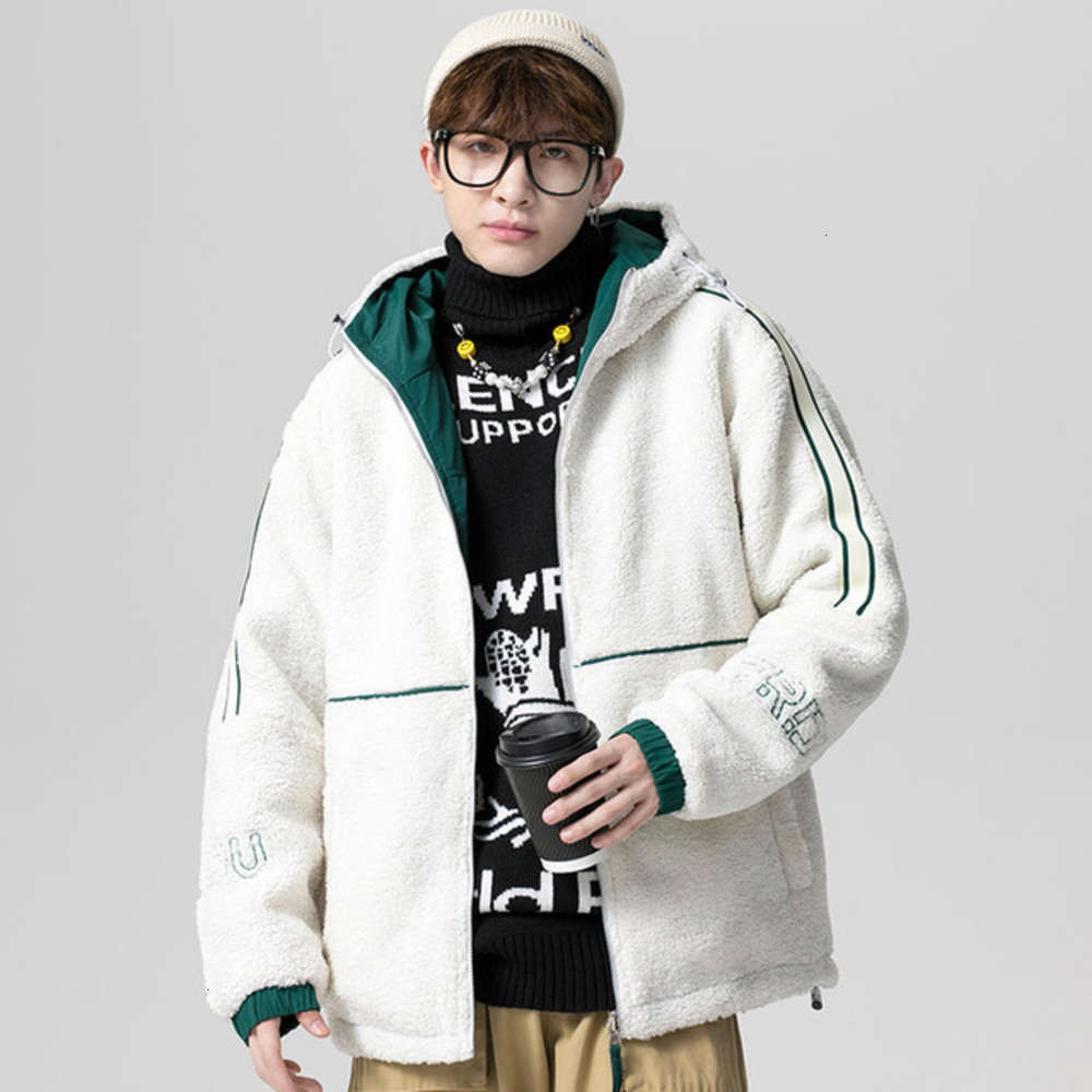 

High Quality Velvet Cotton Jacket Plush Soft Thick Winter Double Wear Men Lamb Faux Fur Warm Hooded Coat Black White Yellow Fashion, Black;brown