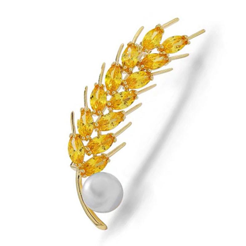 

New Golden Crystal Wheat Brooches For Women Pearl Rhinestones Brooch Jewelry Accessories Simple Atmosphere Autumn Winter