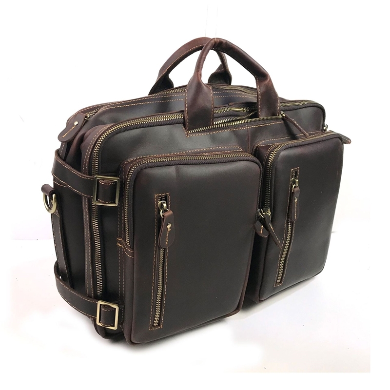 

Single double shoulder men's handbag crazy horse large capacity multifunctional business diagonal backpack leather travel, Black