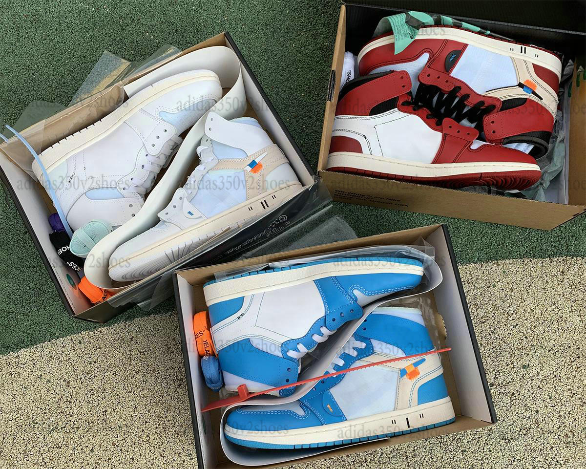 

1 Chicago Red UNC Power Blue White Monograms Brown Basketball Shoes Off Men Women 1s Designer Sports Sneakers, Color 1